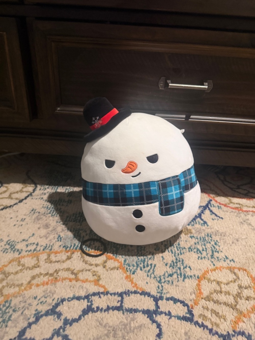Squishmallows White Snowman Plush with Blue Plaid Scarf and Black Hat